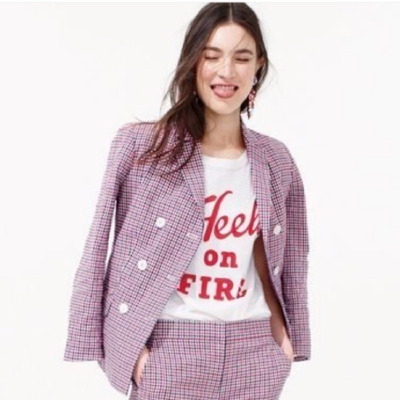 J Crew Double-Breasted Blazer in Red Tattersall 4 - Picture 2 of 8